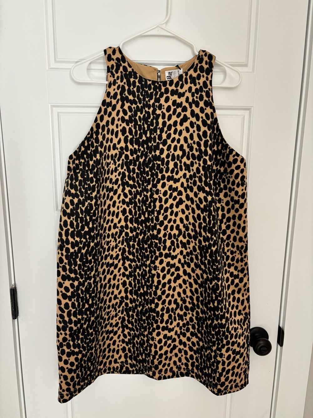 Sleeveless Leopard Print Shift Dress - Black on Tan